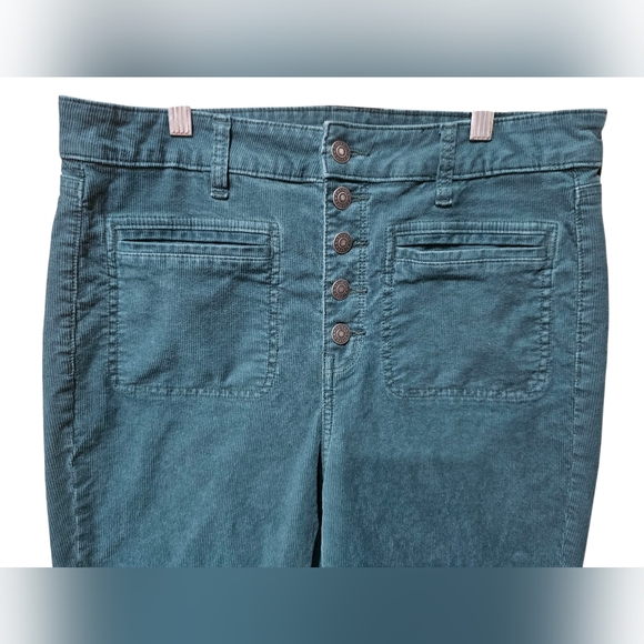 American Eagle Super Hi-Rise Flare Corduroy Pants Teal Blue Size 12 Regular - Picture 2 of 7